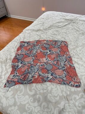 Dior Red and Navy Patterned Silk Scarf Vintage